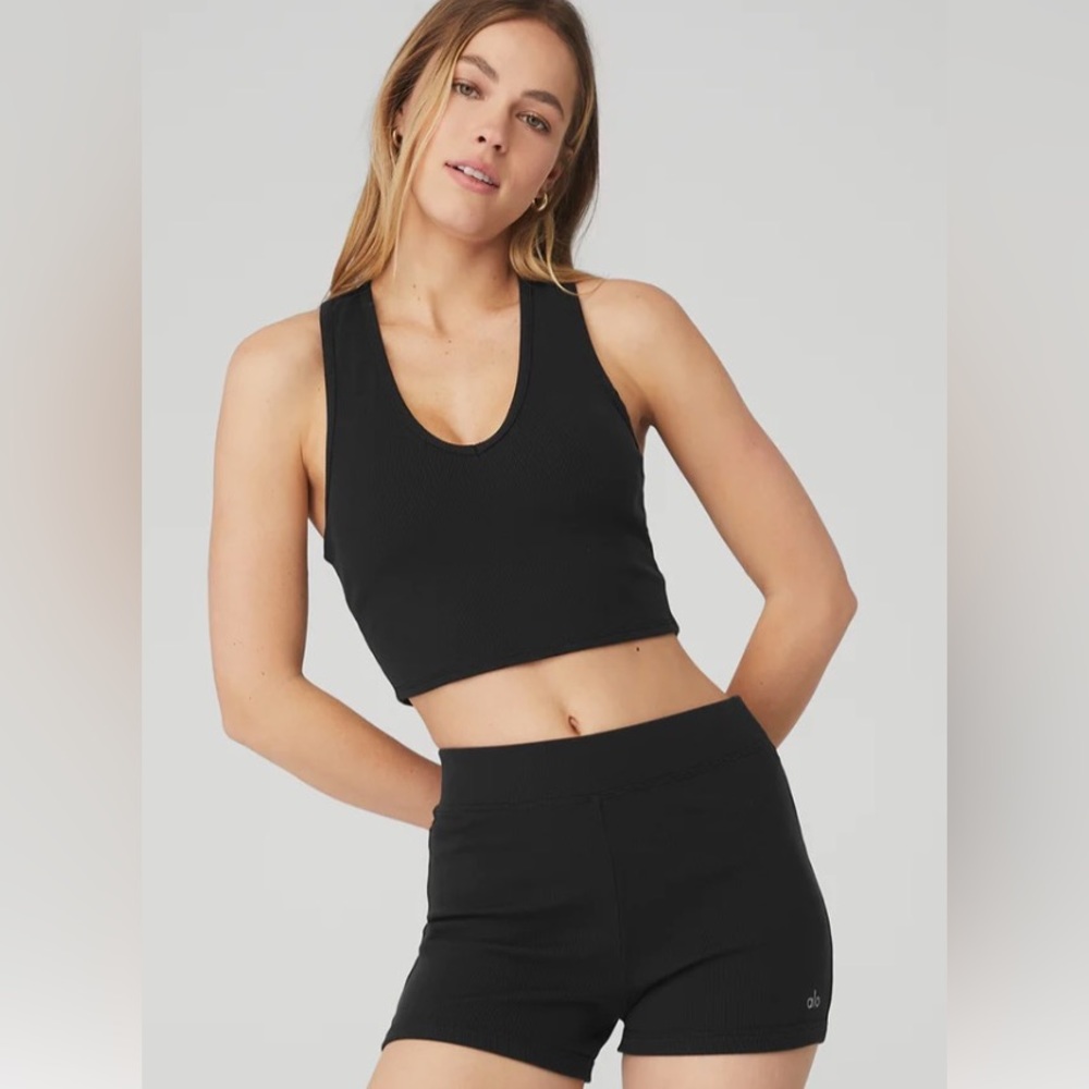 Black Alo Cropped Tank with Built in Bra
